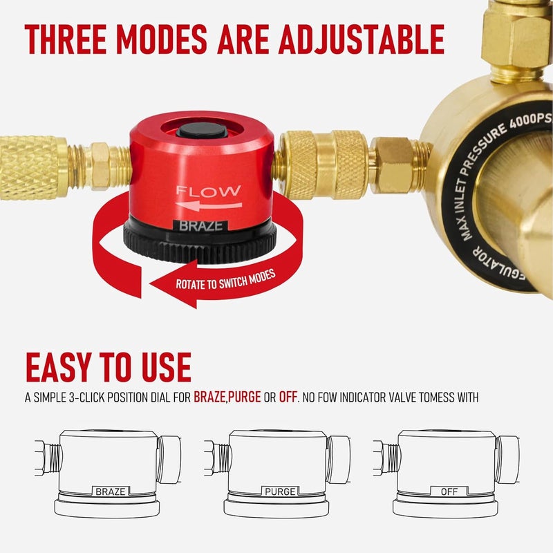 RX WELD Nitrogen Purge Tool, Hvac Nitrogen Regulator Durable Brass, Red - Image 3
